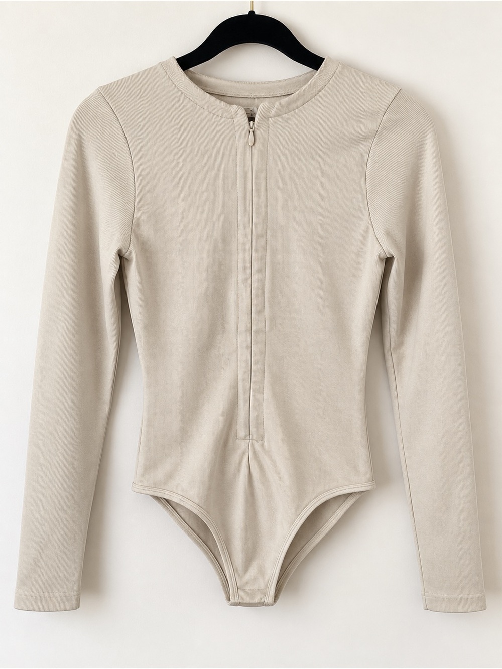 Going Out Long Sleeve Zip Front One-Piece in Beige